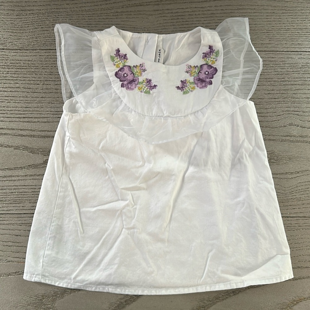 Janie and Jack • Tulle Floral Embroidered White Top Sleeveless 3T